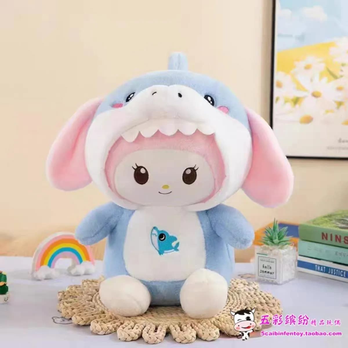 Maskotka rekin z kocykiem niebiesko-różowa