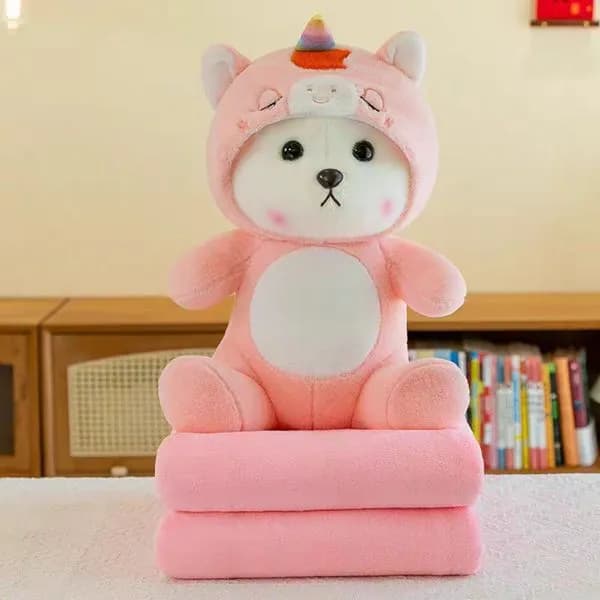 Maskotka jednorożec z kocykiem różowa