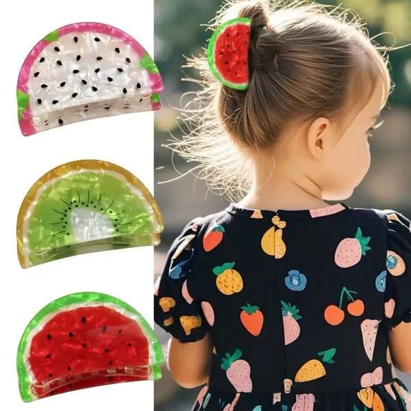 Klamry do włosów owoce mix arbuz kiwi dragonfruit 12 szt