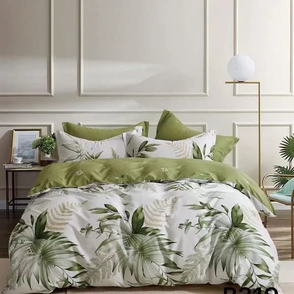 Pościel bawełniana 3cz 160x200cm wzór zielone liście B319