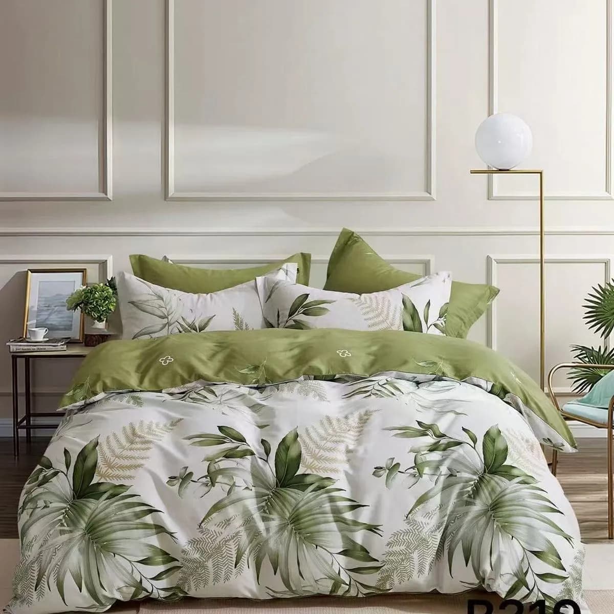 Pościel bawełniana 3cz 200x220cm wzór zielone liście B319