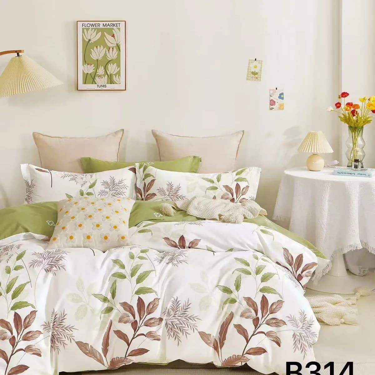 Pościel bawełniana 3cz 160x200cm wzór roślinny liście B314