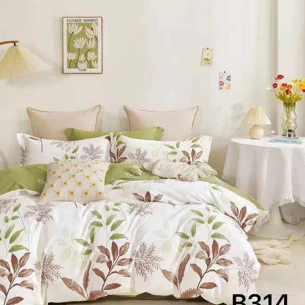 Pościel bawełniana 3cz 160x200cm wzór roślinny liście B314