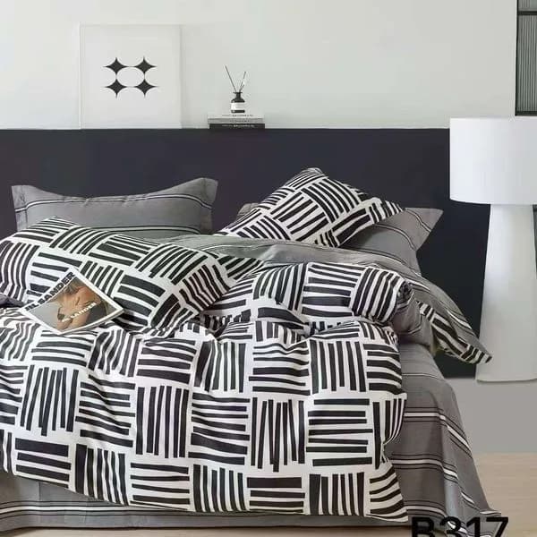 Pościel bawełniana 3cz 160x200cm czarno-biała wzór geometryczny