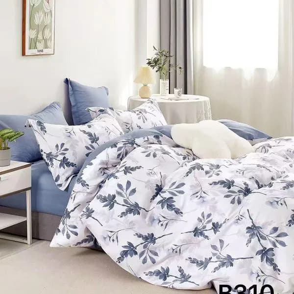 Pościel bawełniana 3cz 160x200cm wzór szare liście B310