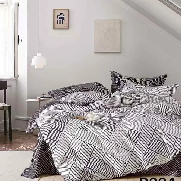 Pościel bawełniana 3cz 200x220cm czarno-biała wzór geometryczny