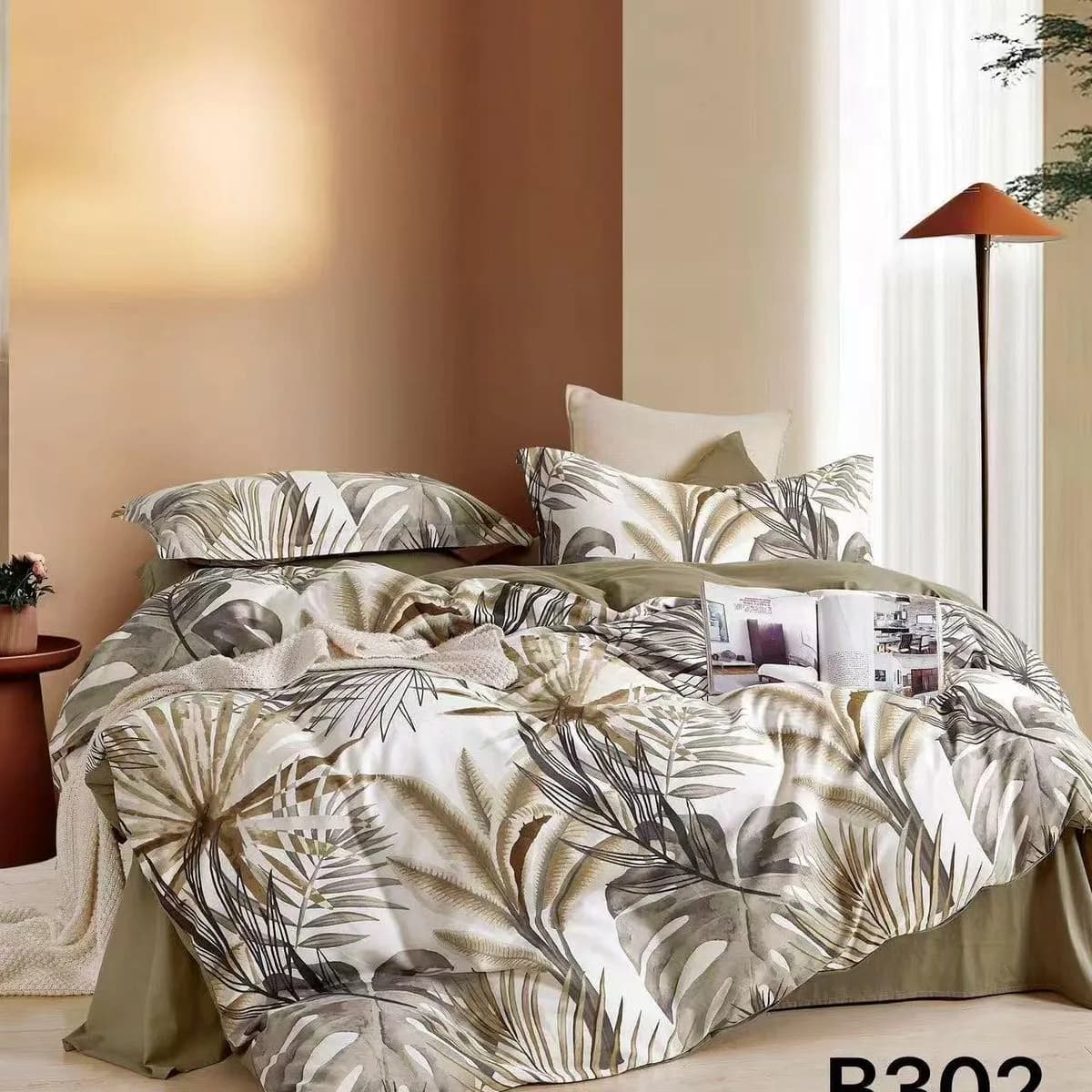 Pościel Bawełniana 3cz 160x200cm Wzór Liście Tropikalne B302