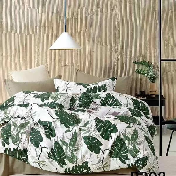 Pościel bawełniana 3cz 160x200cm zielone liście monstery B303