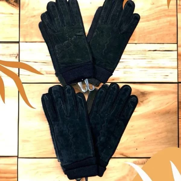 Rękawiczki męskie czarne zamszowe, ściągacz, rozmiary S, M, L