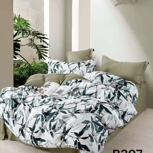 Pościel bawełniana 3cz 200x220cm zielone liście B307