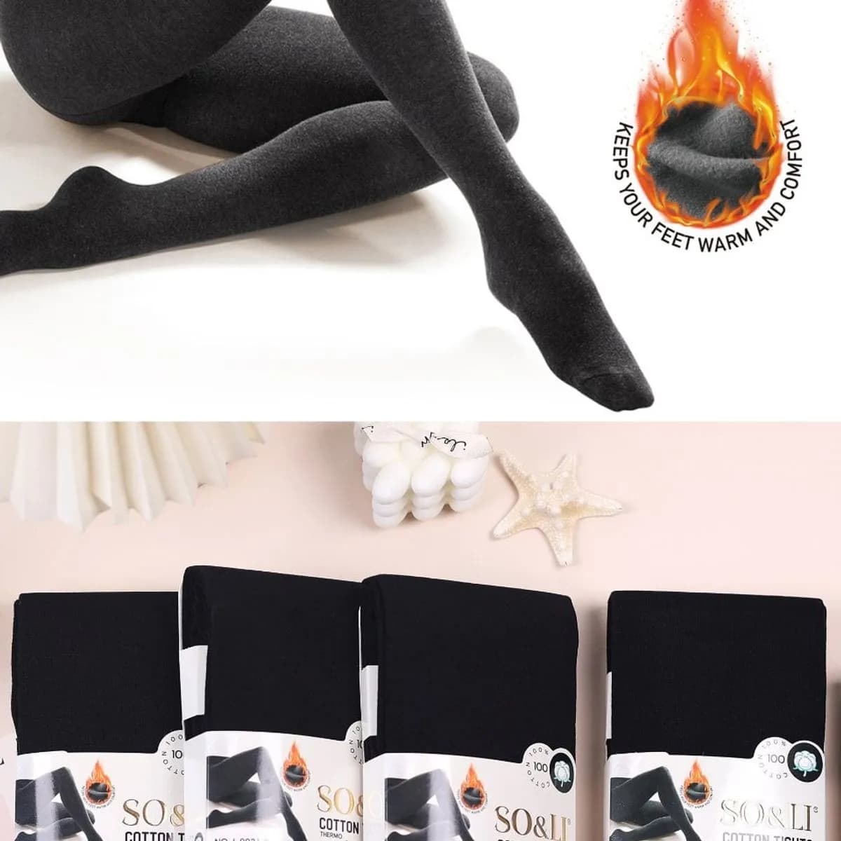 Rajstopy damskie bawełniane SO&LI Thermo czarne, 12 szt.