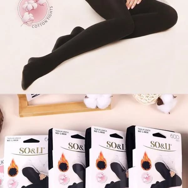 Rajstopy damskie bawełniane SO&LI 600 DEN czarne Taglia Unica