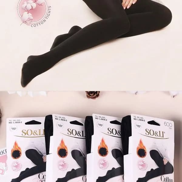 Rajstopy damskie SO&LI 600 Den bawełniane czarne 3XL-6XL 12szt