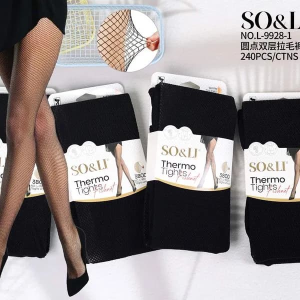 Rajstopy Damskie SO&LI Thermo Fishnet 380D Kabaretki Ocieplane