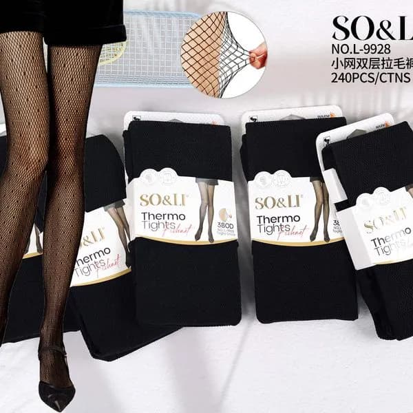 Rajstopy damskie SO&LI Thermo Fishnet 380D czarne kabaretki