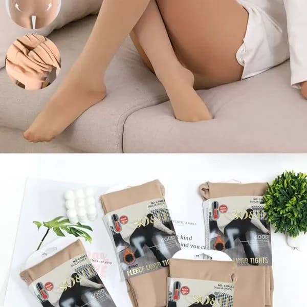 Rajstopy damskie ocieplane SO&LI 600D beżowe, 12 szt.