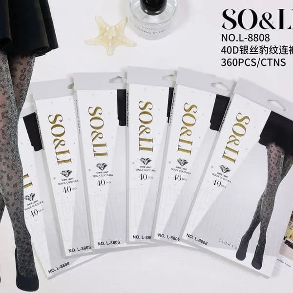 Rajstopy damskie 40 DEN SO&LI L-8808 panterka srebrna nitka 12szt