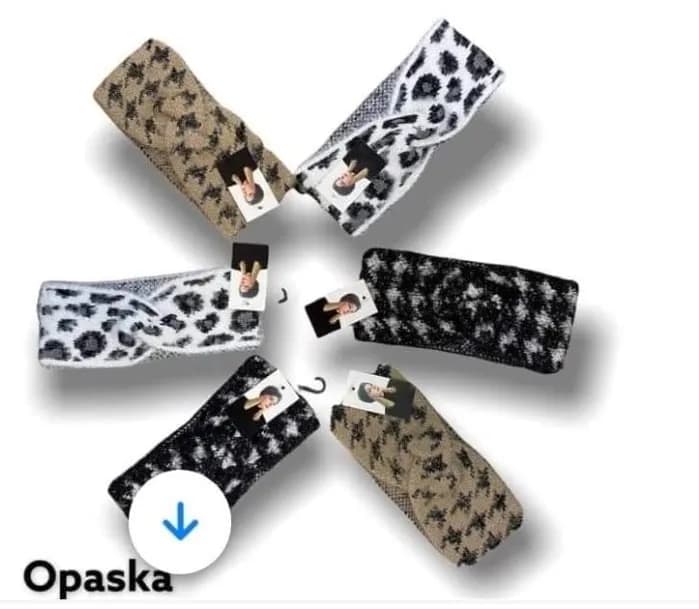 Opaska damska dzianinowa w panterkę, przeplatana, 12 szt.