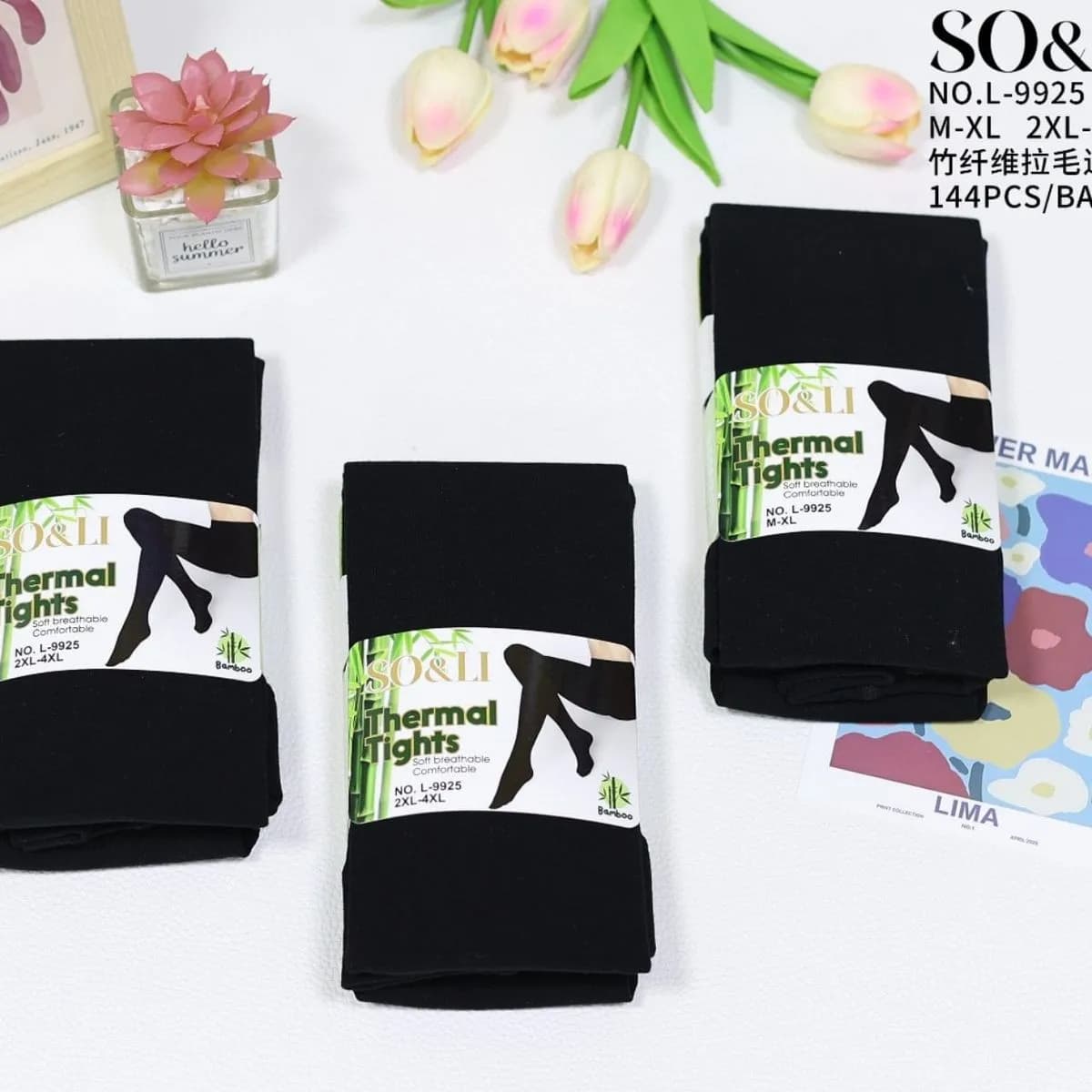 Rajstopy damskie ocieplane SO&LI Thermal Tights, czarne, bambus