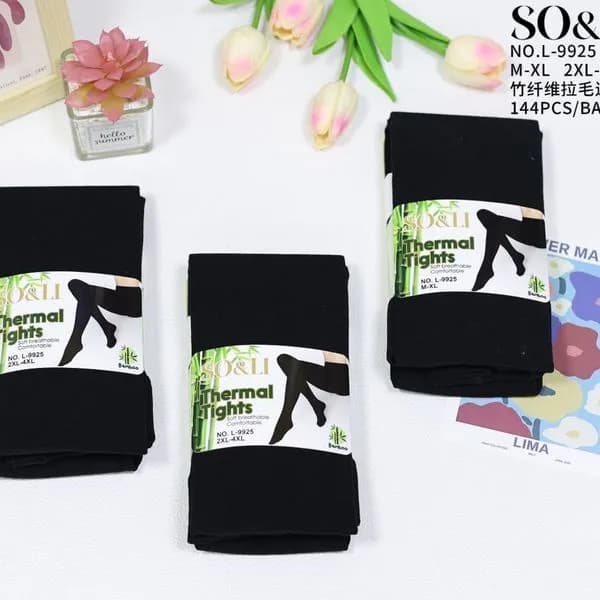 Rajstopy damskie ocieplane SO&LI Thermal Tights, czarne, bambus