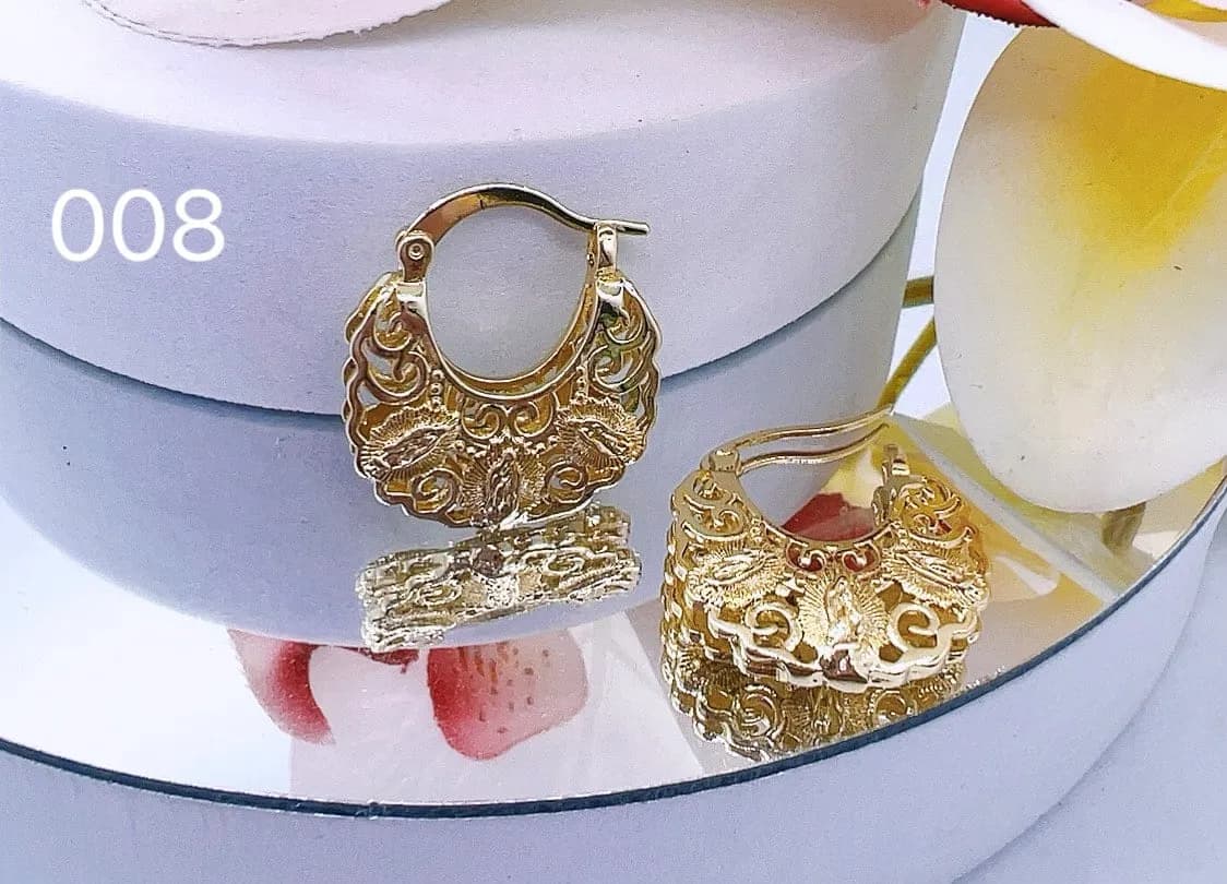 Kolczyki damskie złote ażurowe z motywem religijnym - 12 szt.