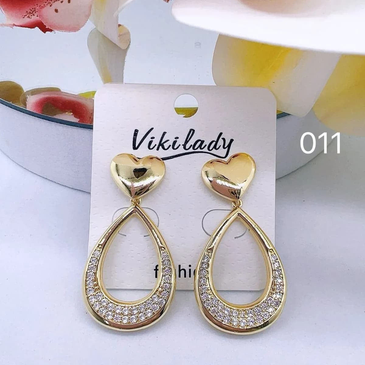 Kolczyki damskie złote serca i łezki z cyrkoniami Vikilady