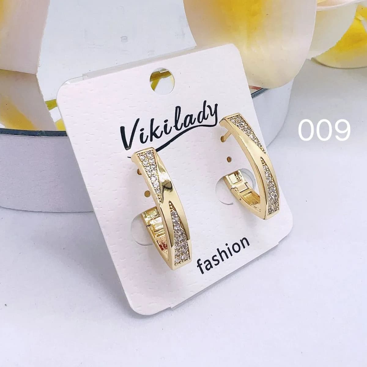 Kolczyki damskie złote z cyrkoniami Vikilady 009 - 12 szt.