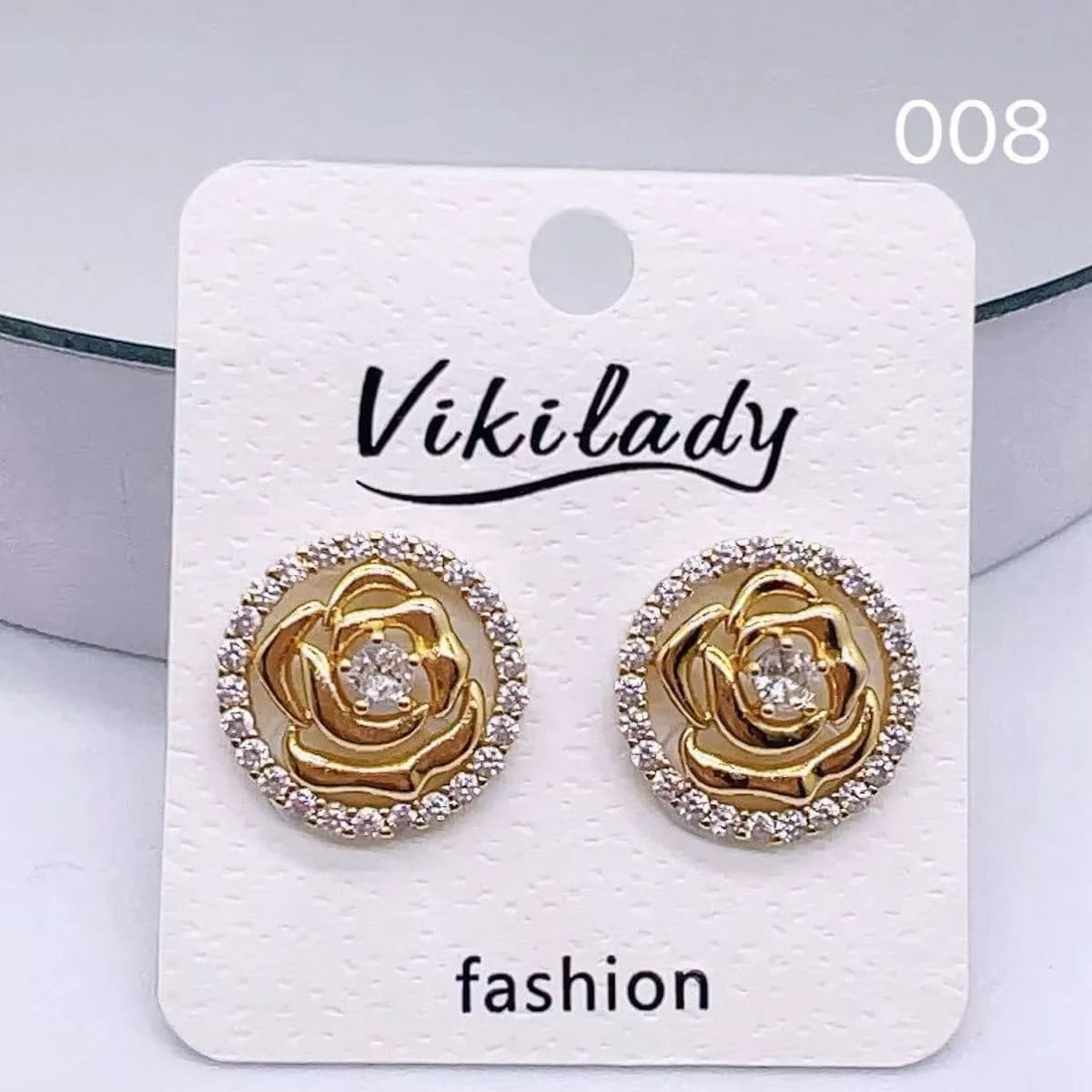 Kolczyki damskie złote róże z cyrkoniami Vikilady