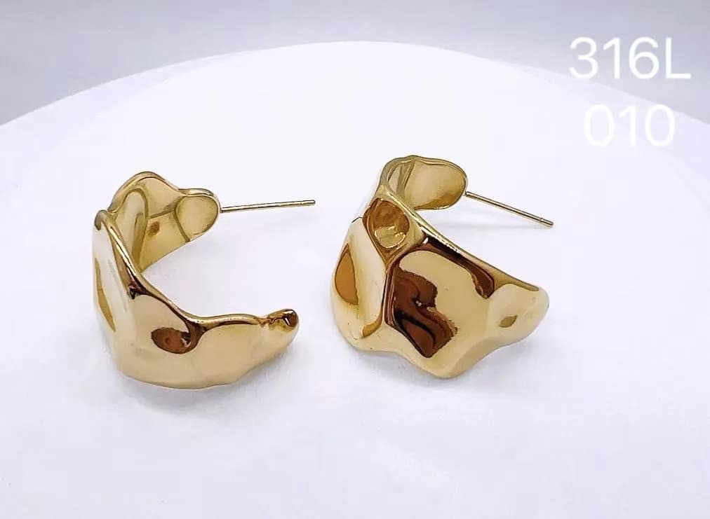 KOLCZYKI DAMSKIE stal chirurgiczna 316L złote szerokie nieregularne