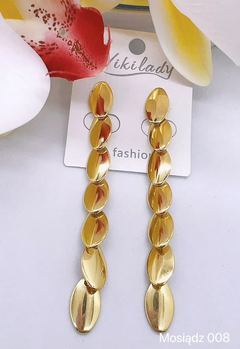 KOLCZYKI DAMSKIE złote długie wiszące mosiądz Vikilady