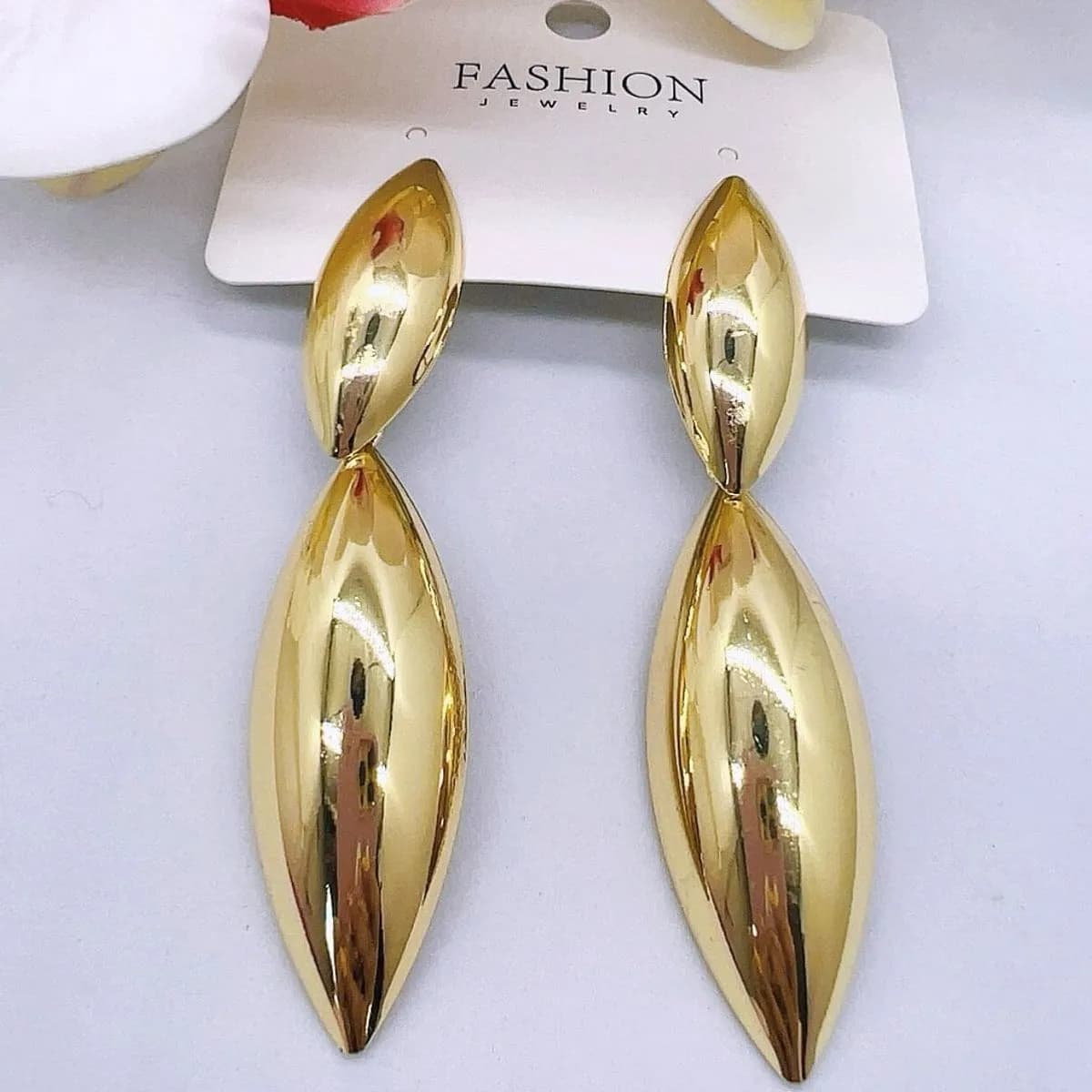 Kolczyki damskie mosiężne złote gładkie długie - 12 szt.