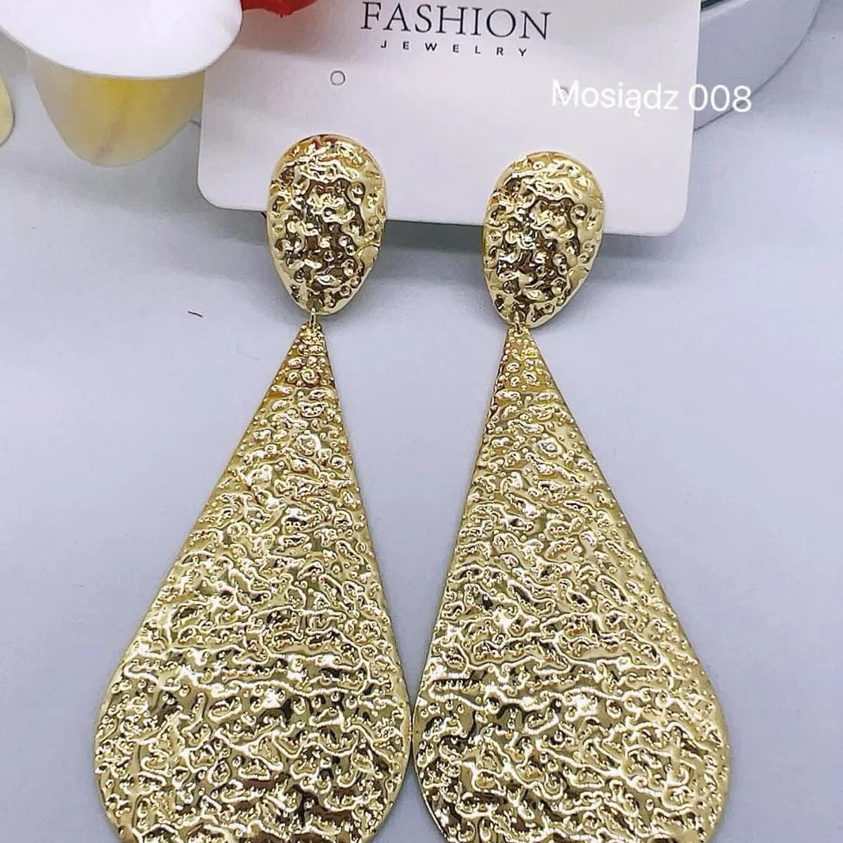 KOLCZYKI DAMSKIE mosiężne złote młotkowane łezki