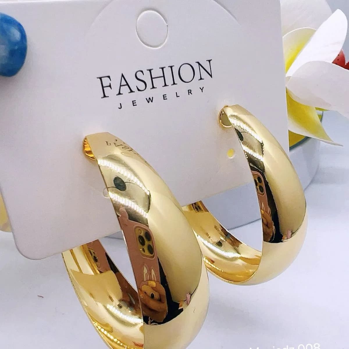 Kolczyki damskie mosiężne szerokie koła złote - 12 szt.