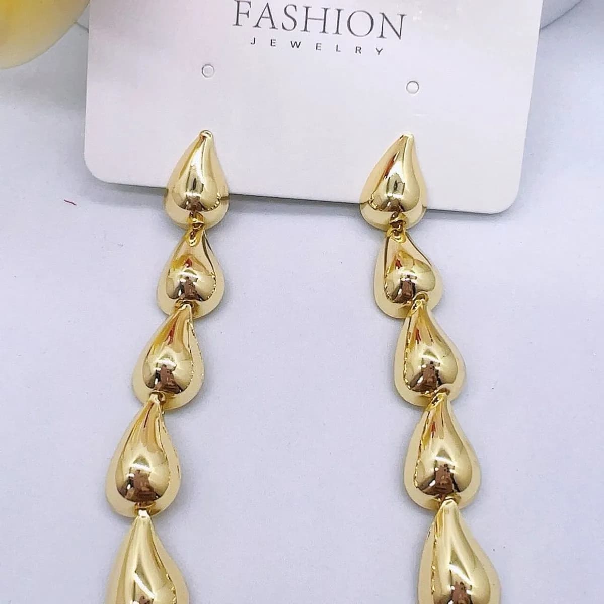 KOLCZYKI DAMSKIE złote mosiężne długie krople 5 segmentów