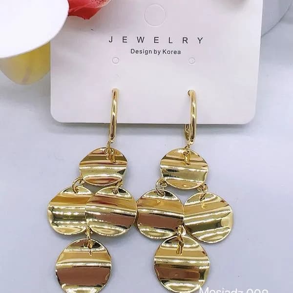 KOLCZYKI DAMSKIE złote mosiądz, wiszące fakturowane koła