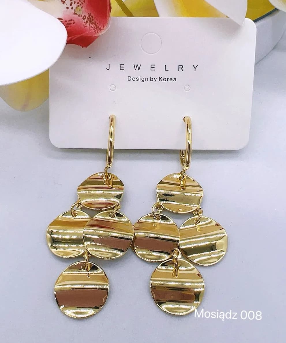 KOLCZYKI DAMSKIE złote mosiądz, wiszące fakturowane koła