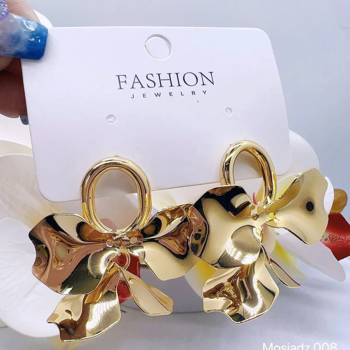 Kolczyki damskie złote mosiądz kokardy - 12 sztuk