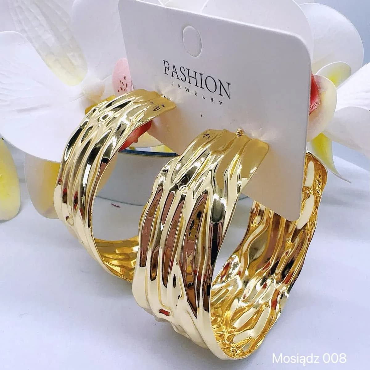 Kolczyki damskie złote koła szerokie tłoczone mosiądz 12 szt.