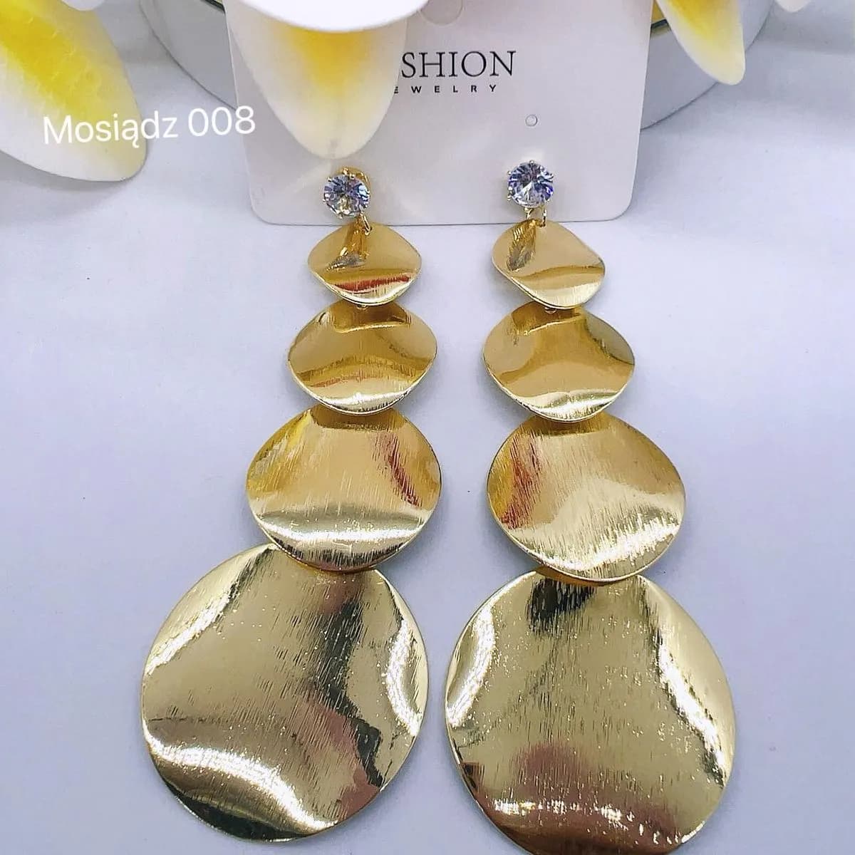 Kolczyki damskie mosiężne złote długie wiszące koła