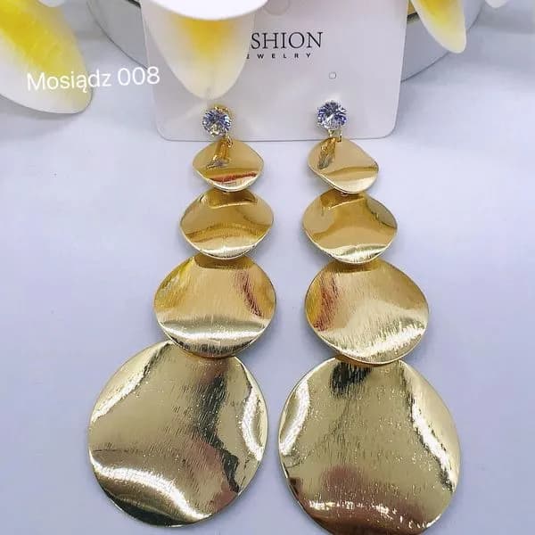 Kolczyki damskie mosiężne złote długie wiszące koła