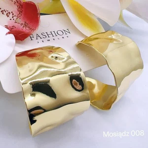 KOLCZYKI DAMSKIE złote szerokie mosiądz nieregularne 12 szt.