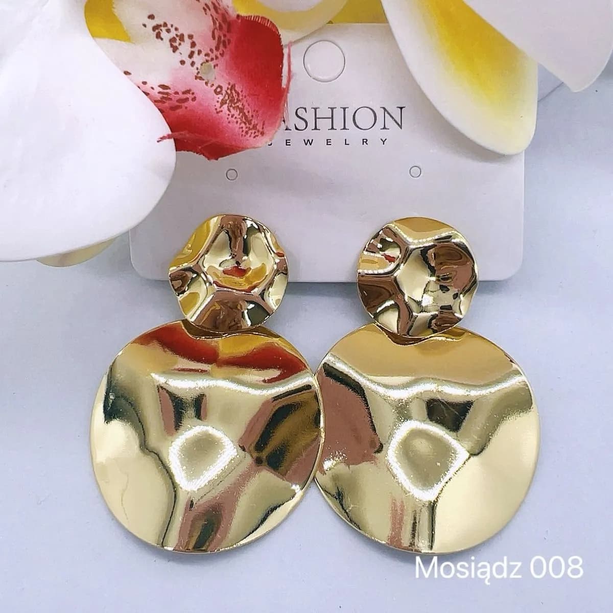 Kolczyki damskie złote mosiężne młotkowane koła - 12 szt.