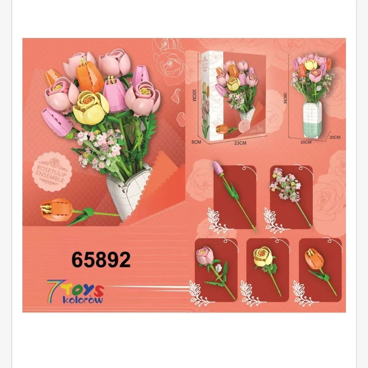 Klocki Kwiaty Bukiet Róż i Tulipanów 38cm 7 TOYS 3 szt.