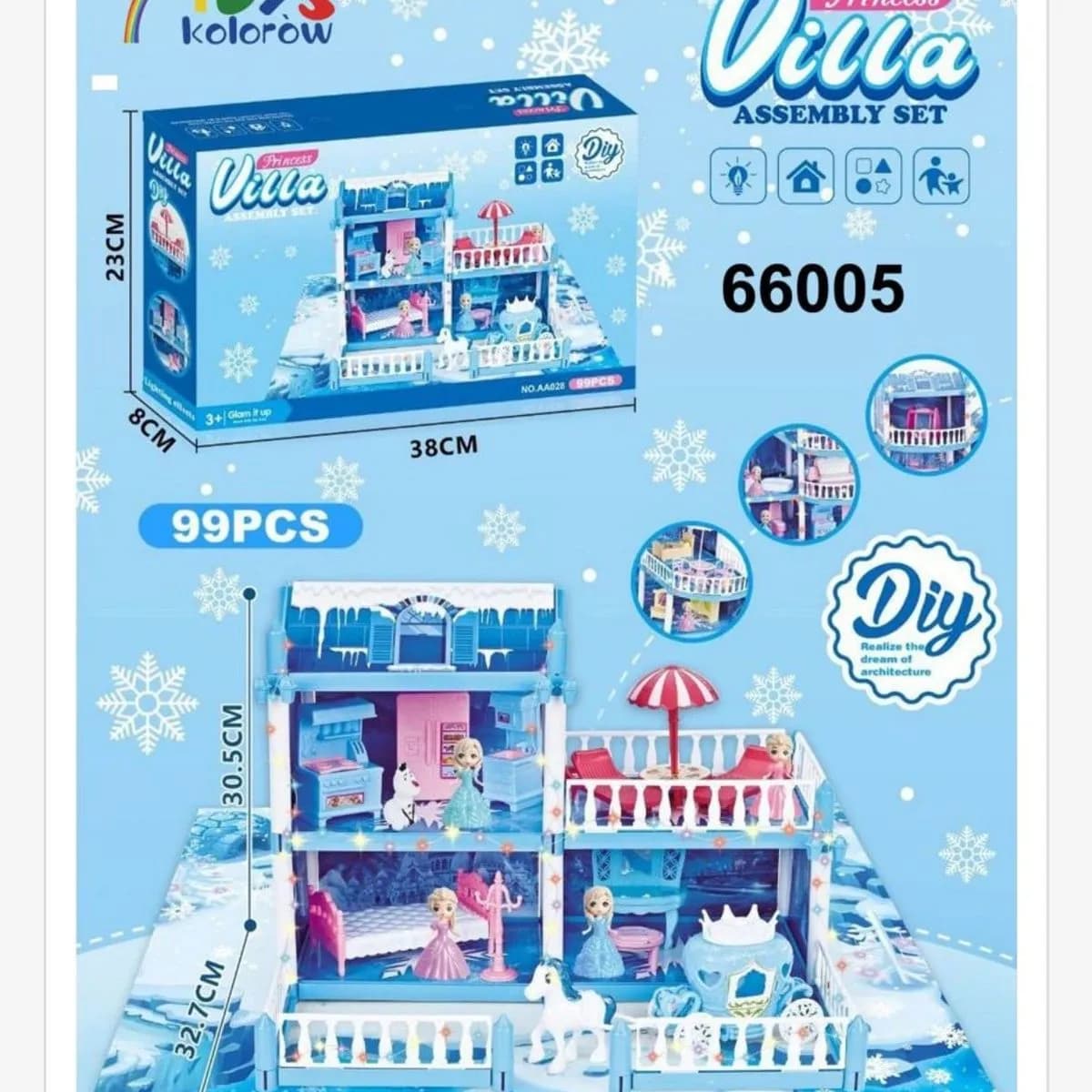 Zestaw DIY Princess Villa 99PCS Lodowy Domek z Oświetleniem