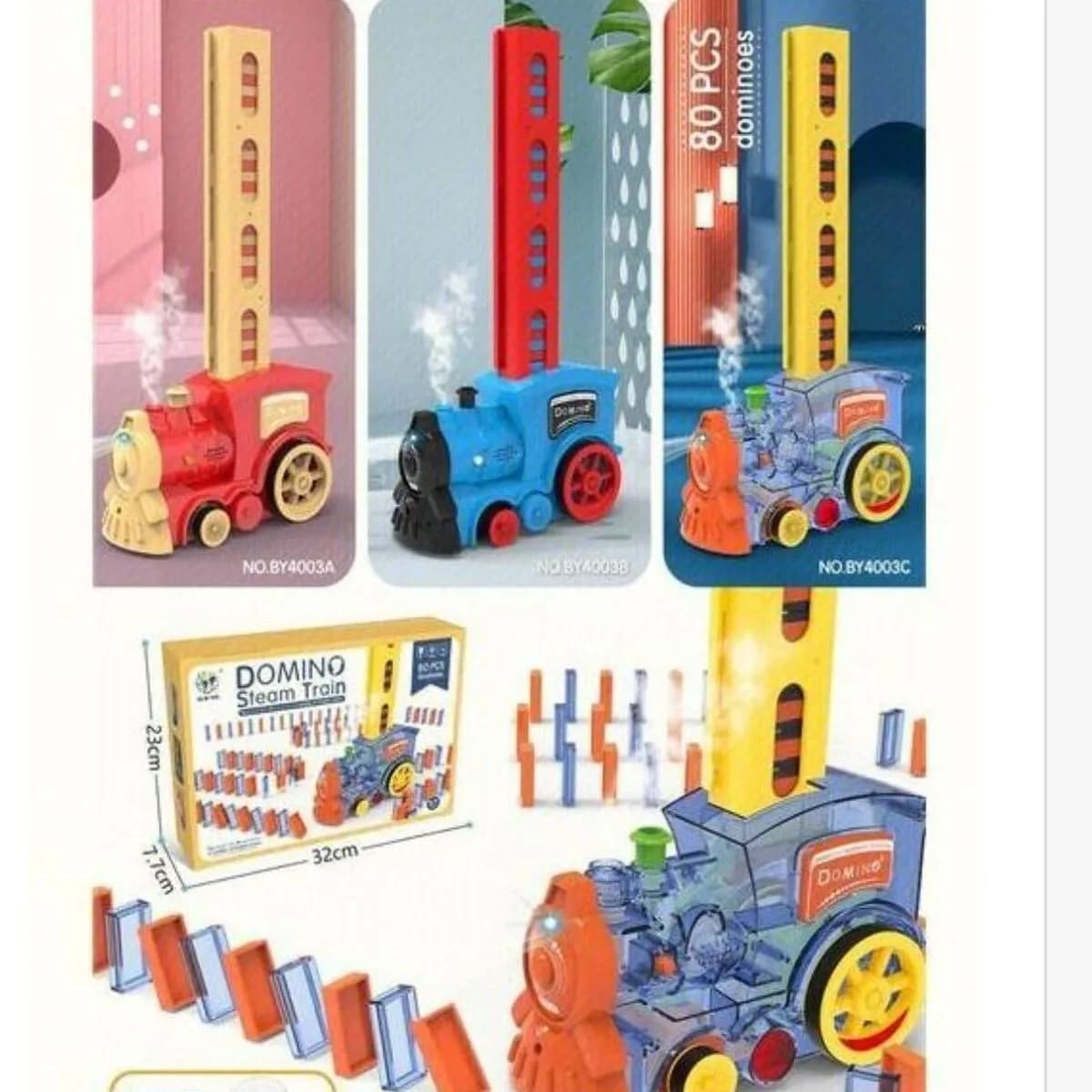 Lokomotywa Pociąg Domino Steam Train z Parą i Światłem, 80 el.