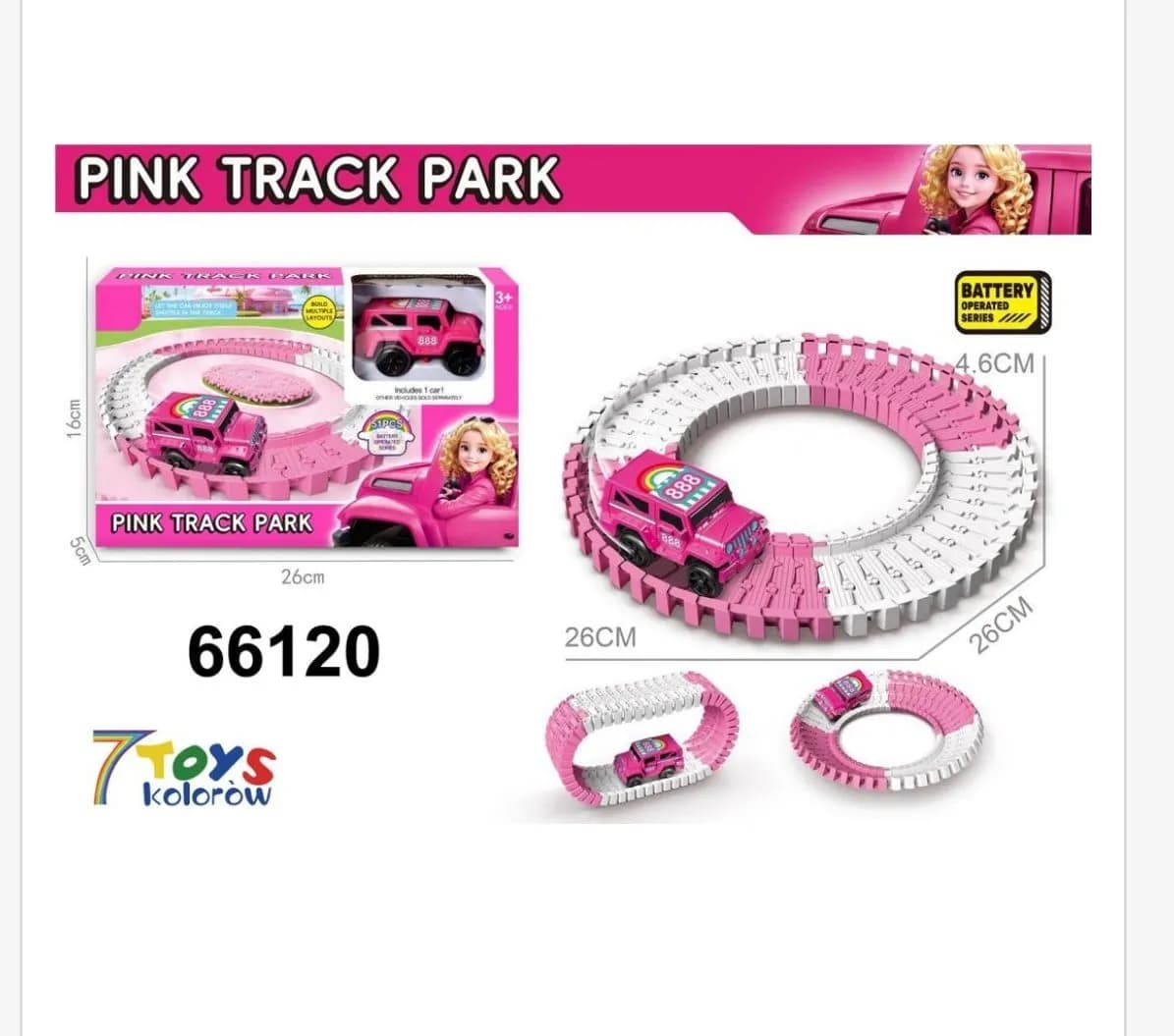 Różowy tor wyścigowy Pink Track Park z autkiem, 51 el.