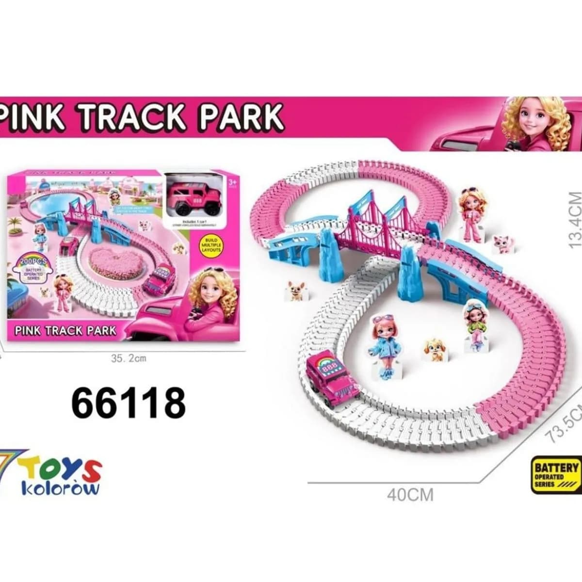 Zabawki Pink Track Park - Elastyczny Tor Wyścigowy 200 el. z Autkiem