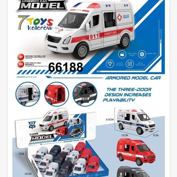 Zabawkowy Samochód Armored Car Model 12cm Metalowy Drzwi 12szt