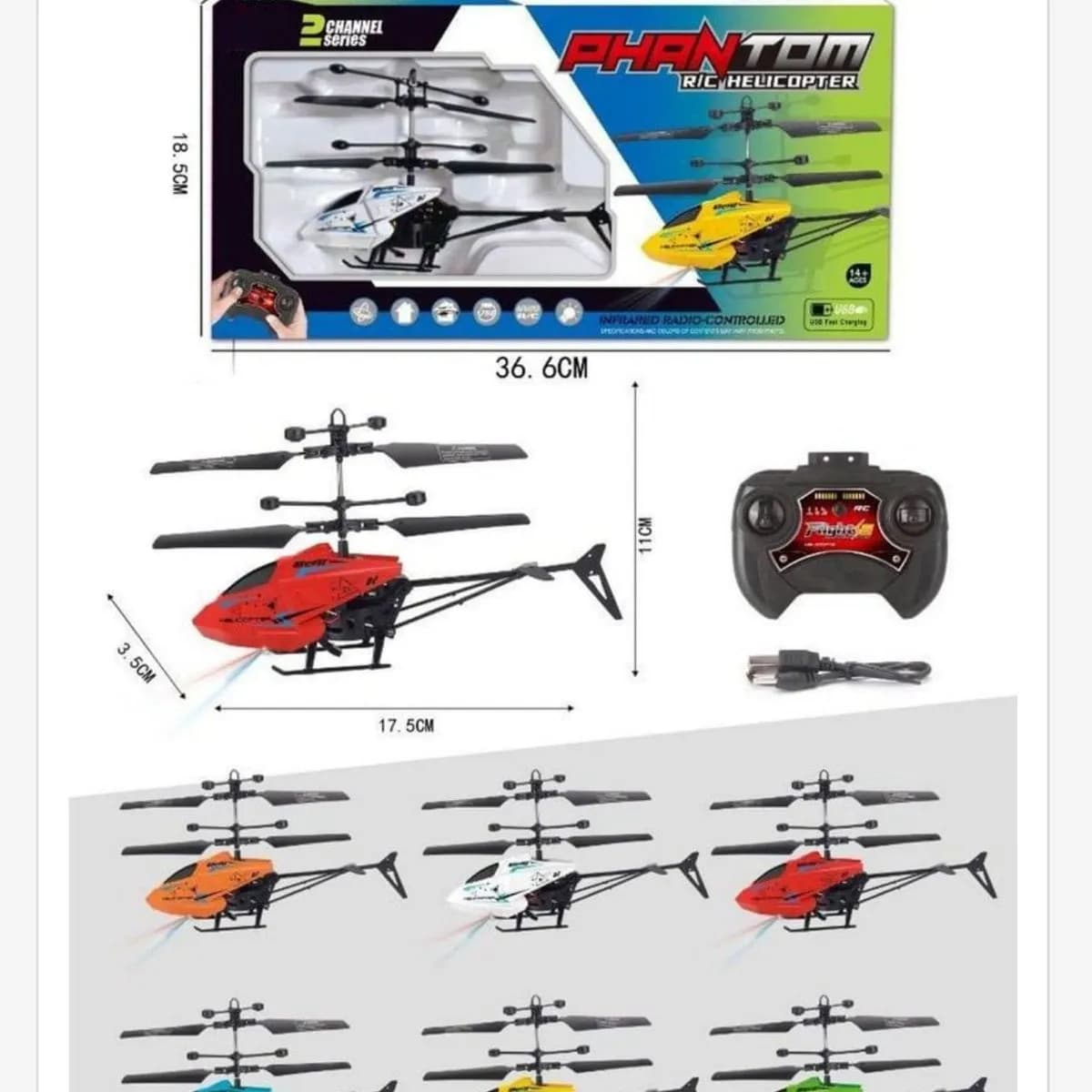 Helikopter Sterowany Phantom RC 17.5cm 2CH USB Mix Kolorów