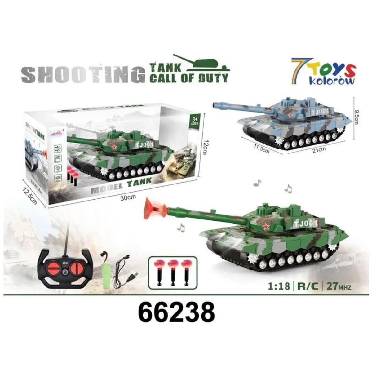 Sterowany Samochód Shooting Tank 1:18 R/C 21cm Mix Kolorów